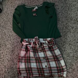 Green Top and Red Plaid Skirt
